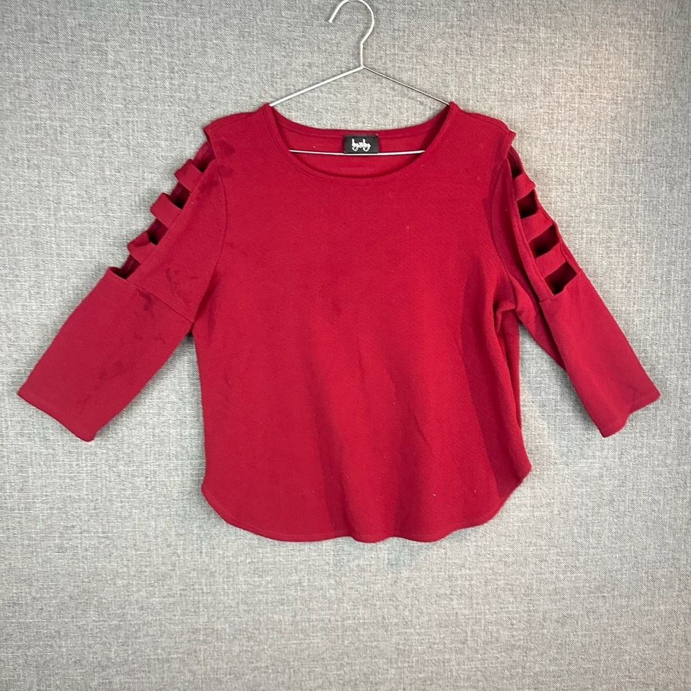 by & by XXL Red Top 3/4 Sleeve Cold Shoulder‎ Cutout Pullover Blouse